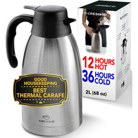 Thermal Coffee Carafe 68Oz / 2L - 12 Hours Hot Beverage Dispenser, Insulated Stainless Steel Carafe For Hot Liquids, Coffee Carafes For Keeping Hot Coffee Dispenser For Parties -Large Tea Carafe Flask