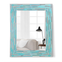 Head West Reeded Tiled Sea Glass Aqua Blue Bathroom Vanity Mirror, Mosaic Accent Decorative Mirror For Wall Decor, Modern Bathroom Mirror For Over Sink, Bedroom, Entryway, Hallway, Living Room 24""X30""