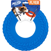 Nerf Dog Rubber Tire Flyer Dog Toy, Flying Disc, Lightweight, Durable, Floats In Water, Great For Beach And Pool, 10 Inch Diameter, For Medium/Large Breeds, Single Unit, Blue, Original