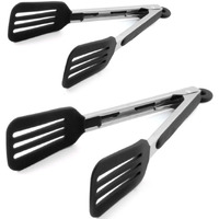 Staruby Cooking Tongs 9 Inches And 12 Inches Stainless Steel Kitchen Silicone Serving Tongs Heat Resistant Meat Turner Spatula Tongs With Locking Handle Joint