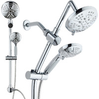 Spa Station 34"" Adjustable Drill-Free Slide Bar With 48-Setting Showerhead Combo & Height Extension Arm / 3-Way Rain & Handheld Shower Head/Low Reach Diverter/Stainless Steel Hose/Chrome
