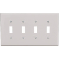 Eaton Pjs4W Polycarbonate 4-Gang Screwless Toggle Switch Mid Size Wall Plate, White