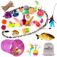 Mibote 28Pcs Cat Toys Kitten Toys Assorted, Cat Tunnel Catnip Fish Feather Teaser Wand Fish Fluffy Mouse Mice Balls And Bells Toys For Indoor Cat Puppy Kitty Interactive Cat Toy Set