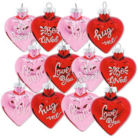 Lillian Vernon Glitter Words Glass Heart Valentine's Day Ornaments - Set Of 12, 6 Of Each Color, Sparkling Decorations, Holiday Home Decor, 1-1/4"" X 2"" X 2-1/2""