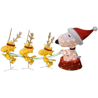 Productworks 60-Inch Peanuts 4-Piece 3D Led Pre-Lit Snoopy In Dog Bowl Sled With Woodstock Reindeer Christmas D  Cor, 180 Lights