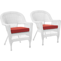 Jeco Wicker Chair With Red Cushion, Set Of 2, White/W00206-