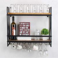 Mbqq Rustic Wall Mounted Wine Racks With 6 Stem Glass Holder,23.6In Industrial Metal Hanging Wine Rack,2-Tiers Wood Shelf Floating Shelves,Home Room Living Room Kitchen Decor Display Rack