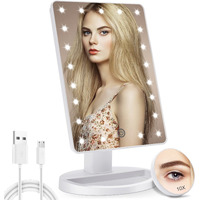 Cosmirror Lighted Makeup Vanity Mirror With 10X Magnifying Mirror, 21 Led Lighted Mirror With Touch Sensor Dimming, 180Adjustable Rotation, Dual Power Supply, Portable Cosmetic Mirror (White)