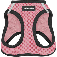 Voyager Step-In Air Dog Harness - All Weather Mesh, Reflective, No Pull Harness For Small, Medium Dogs, Cats - Secure With Hook & Loop Fastener, Buckle, Double D-Rings - Pink/Black Trim, L