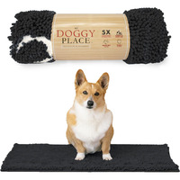My Doggy Place Microfiber Dog Mat For Muddy Paws, 31"" X 20"" Charcoal With Paw Print - Absorbent And Quick-Drying Dog Paw Cleaning Mat, Washer And Dryer Safe - Non-Slip Rubber Backed Pet Mat, Medium