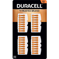 Duracell Hearing Aid Batteries Orange Size 13, 32 Count Pack, 13A Size Hearing Aid Battery With Long-Lasting Power, Extra-Long Easytab Install For Hearing Aid Devices