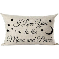 Ramirar Black Word Quote I Love You To The Moon And Back Stars Inspirational Decorative Lumbar Throw Pillow Cover Case Home Living Room Bed Sofa Car Cotton Linen Rectangular 12 X 20 Inches