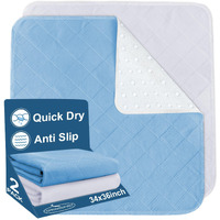 Bed Pads Washable Waterproof 34"" X 36"", 2 Pack Reusable Chuck Pads Incontinence Underpads Sheet Protector, Pee Pads For Adults, Elderly, Kids, Toddler And Pets, White And Blue