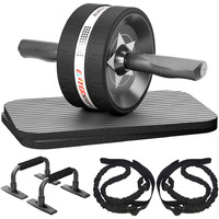 Entersports Abs Roller Wheel Kit, Exercise Wheel Core Strength Training Abdominal Roller Set With Push Up Bars, Resistance Bands, Knee Mat Home Gym Fitness Equipment For Abs Workout