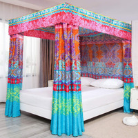 Pangzi Bohemian 4 Corner Post Bed Curtain Canopy Bed Curtain Drapes For Adults Girls (Queen, Red)
