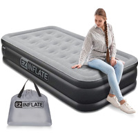 Ez Inflate Air Mattress With Built In Pump - Twin Size Double-High Inflatable Mattress With Flocked Top - Easy Inflate, Waterproof, Portable Blow Up Bed For Camping & Travel
