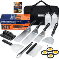Ouii Flat Top Griddle Accessories Set For Blackstone And Camp Chef Griddle - 14 Pieces Set With Griddle Cleaning Kit & Carry Bag! Metal Spatula, Griddle Scraper, Egg Rings For Teppanyaki & Gas Grill