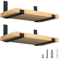 Luckin 10 Inch Wall Shelf Brackets (Fit 9.25"" Board) 4-Pack, Heavy Duty Black Iron, Garage, Kitchen, Bathroom Floating Shelf Hardware