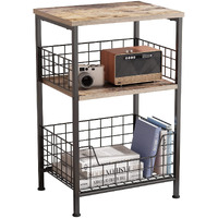 X-Cosrack End Table,Industrial Retro Side Table Nightstand Storage Shelf For Living Room Bedroom Kitchen Family And Office,Stable Wood And Metal Frame, Patent Pending(Brown&Black)