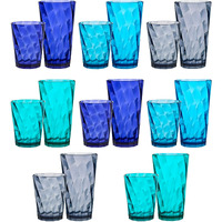 Us Acrylic Optix Plastic Reusable Drinking Glasses (Set Of 16) 14Oz Rocks & 20Oz Water Cups In Coastal Colors | Bpa-Free Tumblers, Made In Usa | Top-Rack Dishwasher Safe