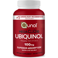 Qunol Ubiquinol Coq10 100Mg Softgels, Mega Ubiquinol 100Mg - Superior Absorption - Active Form Of Coenzyme Q10 For Heart Health & Healthy Blood Pressure Levels - 2 Month Supply - 60 Count