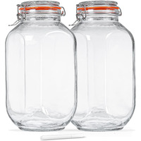 1 Gallon Square Glass Storage Jars With Airtight Lids, 2 Pack Large Glass Pickle Jars For Fermenting, Clear Glass Canister For Flour, Cookie, Candy, Kombucha, Sun Tea(Extra Labels And Gasket)