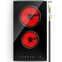 Noxton 2 Burner Electric Cooktop 12 Inch, Built-In Electric Radiant Ceramic Stove Top, Sensor Touch Control, Child Safety Lock, Timer, 3000W, Hard Wire For 220V~240V