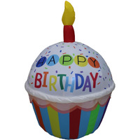 4 Foot Tall Cute Happy Birthday Inflatable Cupcake With Candle Lights Blowup Party Decoration For Outdoor Indoor Home Celebration Garden Yard Lawn Prop