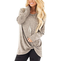 Sampeel Womens Long Sleeve Casual Winter Warm Clothes Tunic Tops Pleated Clearance Khaki M