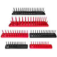 6Pcs Socket Organizer Tray Set, Red Sae & Black Metric Socket Storage Trays, 1/4-Inch, 3/8-Inch & 1/2-Inch Drive Deep And Shallow Socket Holders For Toolboxes