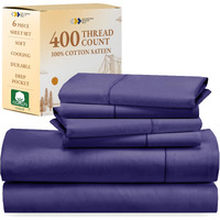 California Design Den 6-Pc Queen Size Sheet Set With 4 Pillowcases - 400 Thread Count 100% Cotton Sheets, Cooling Sateen Weave, Luxury Deep Pocket Bedsheets Set - Dark Purple