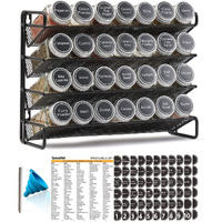 Spaceaid Spice Rack Organizer With 28 Spice Jars, 386 Spice Labels, Chalk Marker And Funnel Set For Cabinet, Countertop, Pantry, Cupboard Or Door & Wall Mount - 28 Jars, 13.4"" W    10.8"" H, Black