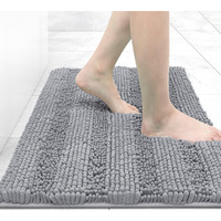 Grandaily Chenille Striped Bathroom Rugs 24X16, Extra Thick And Absorbent Bath Rugs, Non-Slip Soft Plush Shaggy Bath Carpet, Machine Wash Dry, Bath Mats For Bathroom, Grey