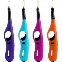 Utility Kitchen Lighter Multipurpose 8.07'' Long Lighter With Safety Lock Butane Gas Refillable Lighters For Candle Stove Fireplace Bbq Grill, 4 Pack (Butane Included)