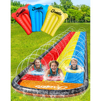 Jambo 16Ft Premium 3 Lane Slip Splash And Slide With Bodyboards, Heavy Duty Water Slide- Advanced 3-Way Sprinkler System, Splash Mat Splash Pad Backyard Waterslide Outdoor Water Toys N Slides For Kids