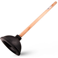 Heavy Duty Toilet Plunger For Bathroom - Strong Suction Force Cup Rubber With 18 In. Wooden Handle To Fix Clogged Toilets And Drains