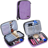 Teamoy Travel Makeup Brush Case(Up To 8.8""), Professional Makeup Train Organizer Bag With Handle Strap For Makeup Brushes And Makeup Essentials-Medium, Purple(No Accessories Included)