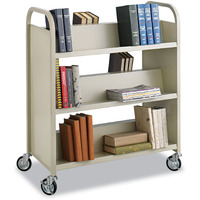 Safco Products 6-Shelf Steel Slant Shelf Double-Sided Book Cart, Sand, Perfect For Library, Office And Home Use