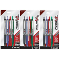 Pilot Precise V5 Rt Retractable Fine Point Rolling Ball Pen, 3 Each Black/Blue/Red/Green Ink, 12-Pack