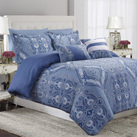 Tribeca Living Atlantis 5 Piece Egyptian Cotton Sateen Printed Duvet Cover Set, Queen, Multi