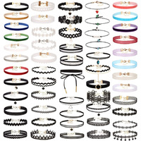 K&Q 56 Pcs Choker Necklace, Classic Colorful Gothic Collar Choker Necklace And Black Cute Lace Velvet Choker Necklace Set For Girls And Women