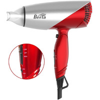 Berta 1875W Folding Hair Dryer Dual Voltage Blow Dryer Negative Ions Travel Dryer With 2 Heat 2 Speed Setting, Red