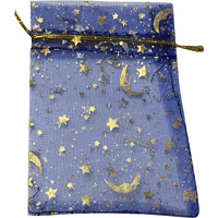 Sungulf 100Pcs Sheer Organza Drawstring Pouches Stars And Moon Wedding Gift Bags Blue Color 4X5 Inches