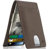 Access Denied Leather Money Clip Wallet For Men - Slim Bifold Mens Wallets Brown Rfid Front Pocket Thin Minimalist Credit Card Holder - Gifts For Men