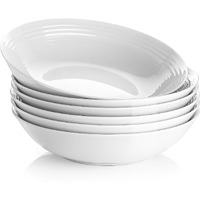 Y Yhy 26 Ounces Porcelain Pasta Salad Bowls, White Soup Bowl Set, Wide And Shallow, Set Of 6, Spiral Pattern, Christmas Thanksgiving
