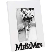 Isaac Jacobs White Wood Sentiments Mr & Mrs    Picture Frame, 4X6 Inch, Newlywed Photo Gift For Wedding, Display On Tabletop, Desk (White, 4X6)