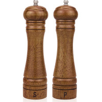 Xwxo Wood Salt And Pepper Mill Set - Adjustable Ceramic Grinders, Oak Wood Shakers For Kitchen, 8 Inches, Pack Of 2