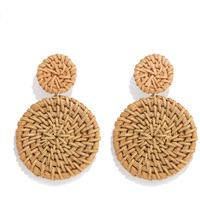 Aratlench Rattan Woven Dangling Earrings Handmade Straw Dangle Drop Earrings Boho Summer Beach Statement Circle Ball Hoop Earrings For Women (Rattan Disc)