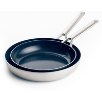 Blue Diamond Tri-Ply Cookware Set, Stainless Steel, Ceramic Nonstick, 9.5"" 11"" Frying Pan Skillet, Pfas Pfoa Free, Multi Clad, Induction Compatible, Dishwasher Safe, Oven Safe, Diamond Infused, Silver