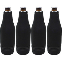 Tahoebay Beer Bottle Sleeves - Easy Zipper Bottom - Neoprene Insulated Cooler Covers Fit Standard 12Oz Long Neck Bottles Enclosed Bottom (Black, 4-Pack)